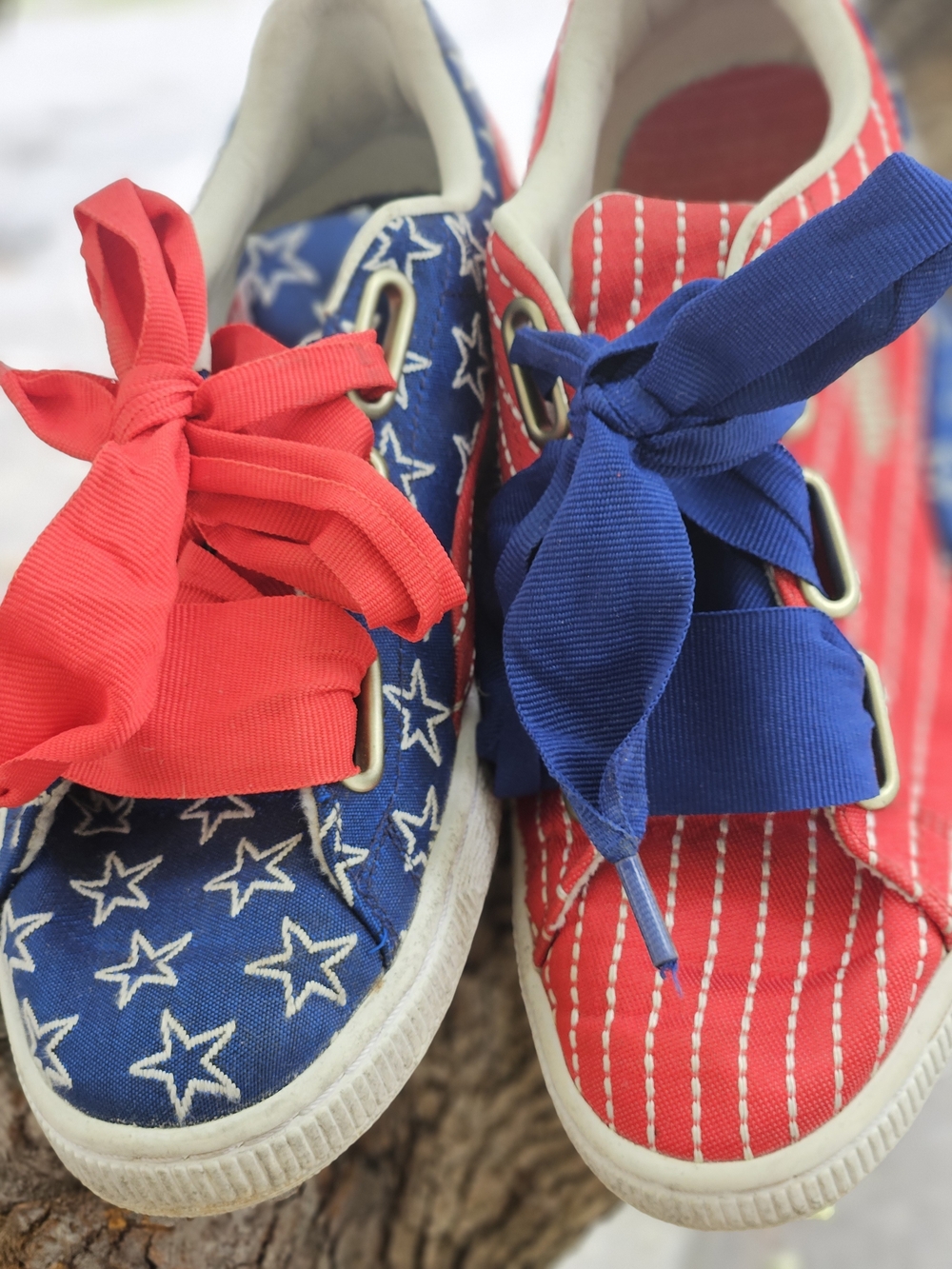 Exclusive Puma Women Star & Stripe Fat Lace Sneakers in Red and Blue